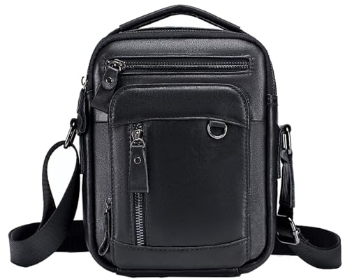 MANNUOSI Shoppers Y Bolsos De Hombro Hombre Casual Moda Bolsos Bandolera Piel autentica Bolsos Totes Negro