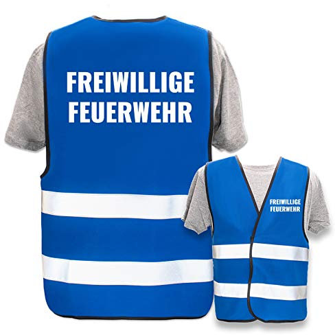 Bedruckte Marken-Warnwesten mit Leuchtstreifen * Standard- o. Reflex-Druck * Einsatzkräfte, Warnweste Begriffe Einsatzkräfte:Freiwillige Feuerwehr, Farbe + Größe:Blau (XL/XXL)