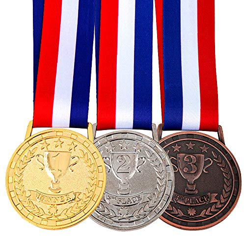 Amlong Plus Award Medals for Winner of Gold, Silver, Bronze, Made by Olympic Style Solid Metal with Premium Ribbon, Set of 3