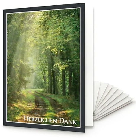 Friendly Fox 12 Danksagungskarten Trauer mit Umschlag, Trauerkarten Danksagung mit Umschlag Waldweg Klappkarte Danke nach Beerdigung