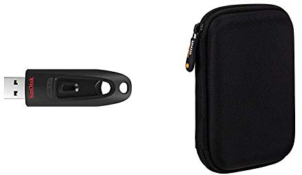 SanDisk Ultra 256 GB USB Flash Drive USB 3.0 Up to 130 MB/s Read & Amazon Basics External Hard Drive Case