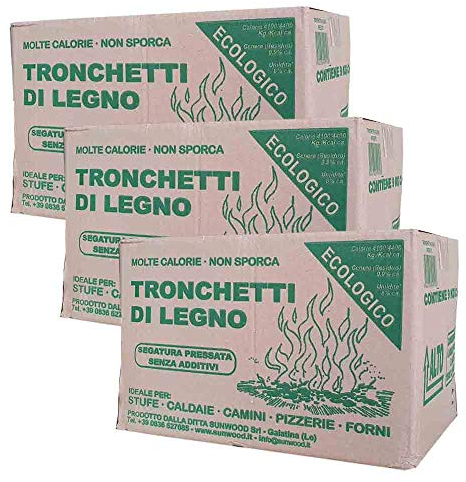 Tronchetti da Ardere in Legno Pressato per Camino 30 kg, per camino, stufa, forni a legna, 3x10 kg