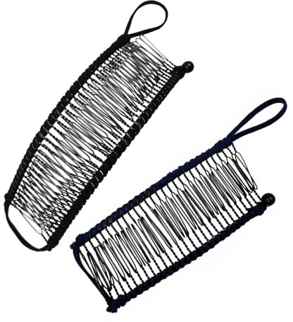 LATRAT 2Pcs Women Stretchable Banana Hair Clip Comb, Vintage Clip Ponytail Holder Banana Hair Clip Tool for Natural Curly Hair, Black