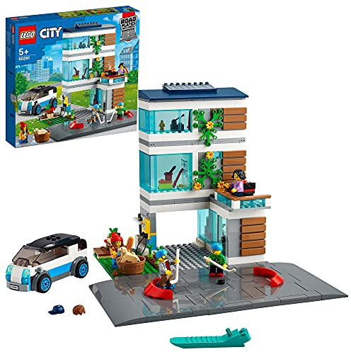LEGO 60291 City Family House Modern Dollhouse Building Set with Road Plates and 4 Minifigures, Toy for Boys and Girls 5 Years Old