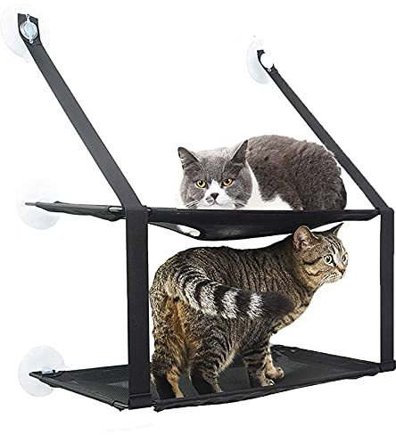 Aaronlston Cat Window Perch Cat Hammock,2 Tier Cat Bed Cat Resting Seat Hammock Shelves, Heavy-Duty Knob Suction Cups,25kg|/55LBS Load(Color:A)
