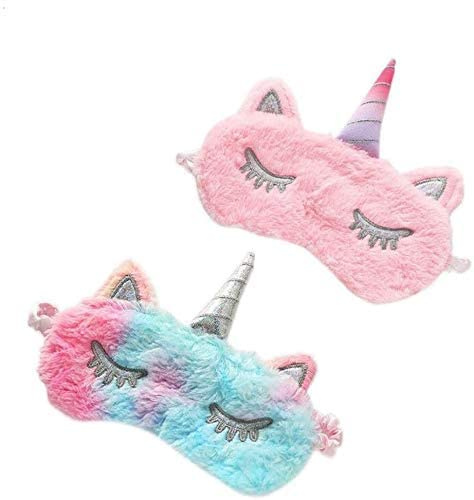 Einhorn-Schlafmaske, 2 Stück, weiche Plüsch-Augenbinde, niedliche Einhorn-Schlafmaske