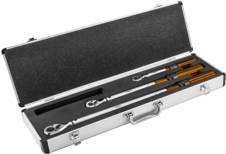 NEO TOOLS Set di chiavi dinamometriche, 1/4, 3/8, 1/2, 3 pezzi. Realizzato in acciaio CrV di alta qualità, impugnatura ergonomica, pratica valigett