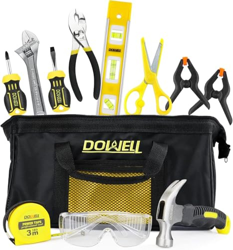 Dowell Kids kit avec de vrais outils à main en métal pour les garçons et les filles, kit d'apprentissage DIY pour les enfants et les adolescents, 8 ans et plus