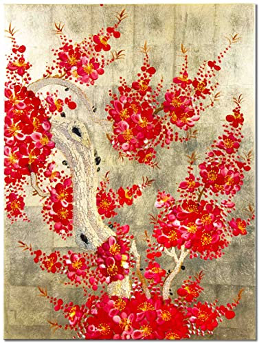 Art Saigon - Wandbild aus lackiertem Holz, Kirschblüte, handgefertigt, H40 x L30 cm - Wandmalerei zur Dekoration, asiatischer Stil - Handwerk aus Vietnam (S44-7021)