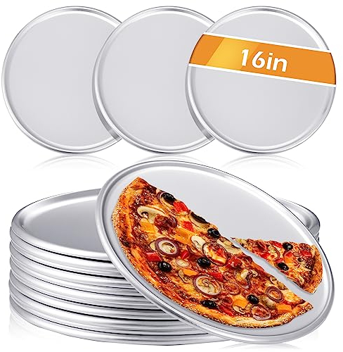 Set di 12 teglie per pizza in alluminio per ristorante, rotonde, antiruggine, per forno, casa, cucina, ristorante, facile da pulire (40,6 cm)