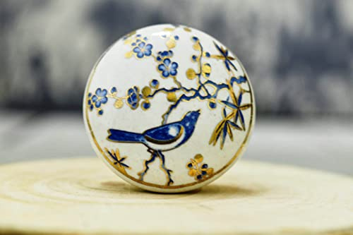 ARTISNO Printed Ceramic Knobs - Set of 10 Bird Print Ceramic Knobs for Kitchen Cabinet Drawer | Decorative Cupboard Door & Wardrobe Drawer Pulls Furniture Hardware Handle