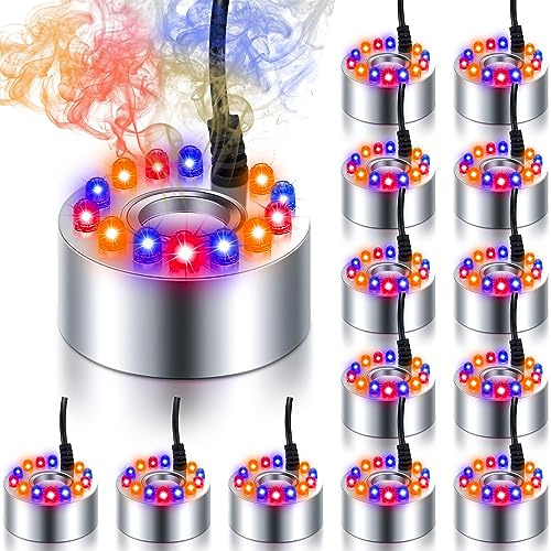 Retisee 12 Pack Halloween Mist Maker Fogger Ultrasonic Water Fountain Pond Fog Machine Indoor Outdoor Atomizer Air Humidifier with 12 LED Light Color Change for Halloween Party Decor