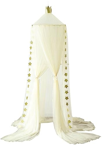 Surwin Ciel de Lit pour Bébé Enfants, Couronne Moustiquaire Rideau Baldaquin Dôme Princesse Tente de Lit Princesse Décoration Chambre à Coucher Dressing Lecture Maison de Jeux (Jaune)