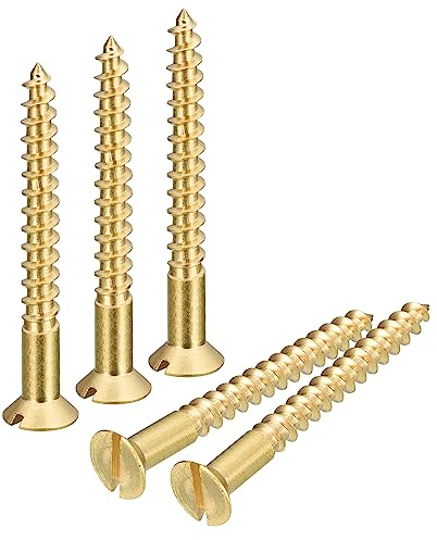 sourcing map 20 Stück Schlitz Messing Holzschrauben M5x45mm Geschlitzt Antrieb Flach Kopf Selbstschneidend Senkkopfschrauben für Holzarbeiten Möbel