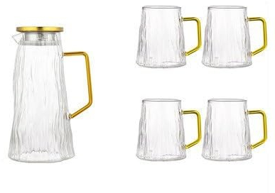 Jarra de Agua de Vidrio Olla de Agua de Vidrio Botella de Agua fría Mango Hervidor de Agua Transparente Resistente al Calor Jugo Tetera Jarra Glacial Stria Olla de Agua Hervidor Frio (Color : Transpa