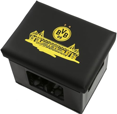 FIFITARA BVB Bierkastensitz aus Kunstleder 42x32x6,5 cm [höchster Sitzkomfort] Bierkasten Sitzauflage als BVB Fanartikel für Garten, Partykeller oder unterwegs, Borussia Dortmund Geschenke für Männer