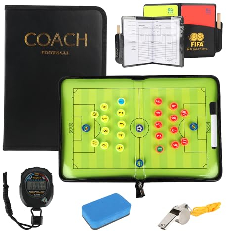 LUFEIS Pizarra Futbol Entrenador, Portátil Pizarra Futbol Entrenador, Carpeta Táctica Plegable con Imanes, Lapiceros, Silbar, Temporizador y Borrador, para Entrenadores Futbol Tablero