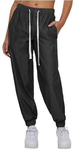 Urban Classics dam lätt denim joggingbyxor, svart, XXL