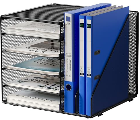EasyPAG 7 Compartimentos Metal Malla A4 Organizador Papeles Bandeja Archivador Almacenamiento Escritorio Clasificador Oficina Soporte Documentos Estante Carta,Negro