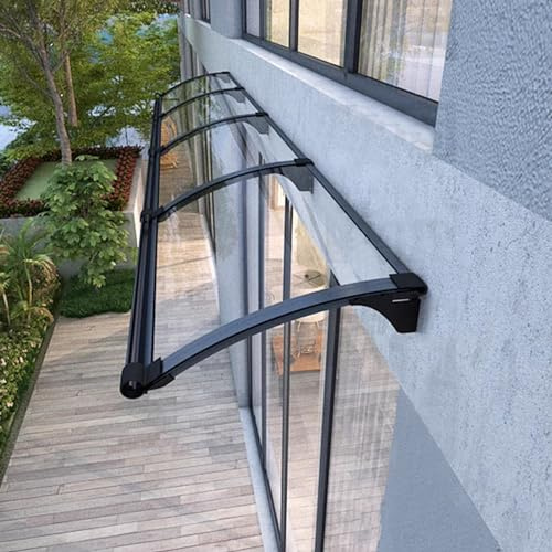 Zlovne Auvent Fenêtre Incurvé,Auvent de Porte d'Entrée,Toit Marquise en Polycarbonate Porte Résistante Toit Abri Protection,Support en Aluminium Charge Maximale 300kg,Magasin Abri (150x240cm/59 x94)