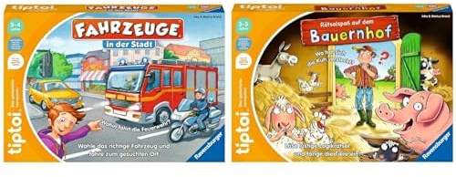 Ravensburger tiptoi Spiel 00127 Fahrzeuge in der Stadt - Lernspiel ab 3 Jahren, lehrreiches Zuordnungsspiel für Jungen und Mädchen, für 1-4 Spieler & tiptoi Spiel 00125 Rätselspaß auf dem Bauernhof