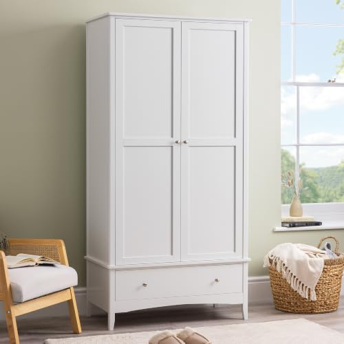 CHRISTOW Double Wardrobe, Clothes Rail & Drawer, White | 2 Door Bedroom Storage, Clothes Rail & Shelf, Bottom Storage Drawer, Durable MDF, Soft-Close Hinges, H185cm x W94.5cm x D50cm