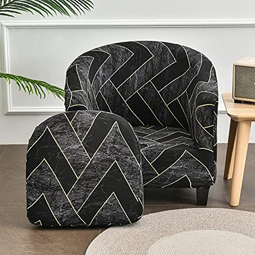 Surwin Elastisch Sesselbezug, 3D Geometrisch Sesselschoner mit Stretch Husse, Sesselüberwurf Universal Chair Schonbezug Sofabezug für Clubsessel Lounge, Cocktailsessel (One Size,Schwarz Gold)