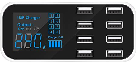 iFutniew A9S Fast Car Charger 8 Port Multi USB LCD Display Phone Charger 12V Battery Charger USB Hub for Phone Tablets GPS DVR