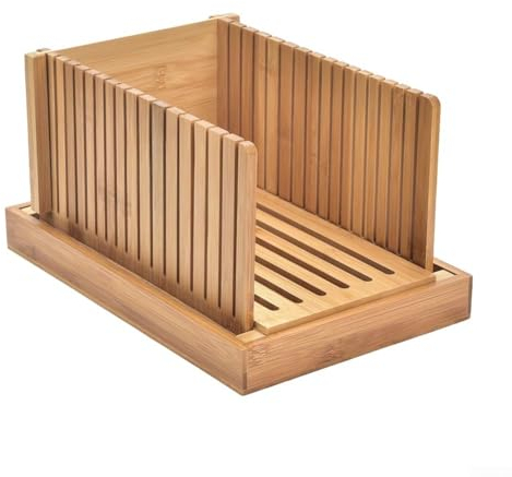 Wooden Homemade Bread Slicer, Adjustable Foldable Slicing Guide Cutting Bread with Crumb Catcher Tray for Bread, Fruit, Vegetables, and Other Food(Horizontal)