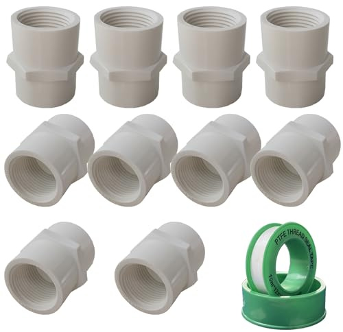 HFVSLFA 10Pcs 3/4 inch PVC Pipe Coupling, NPT Female Thread, Sch40 PVC Slip Socket Connector, Ideal for Plumbing, Irrigation & DIY Projects