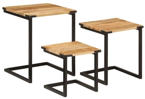 ULUYYUC Couch Tisch Nachttische Tisch Wohnzimmer Balkon Tisch - Satztische 3 STK. Massivholz Mango und Eisen für Schlafzimmer Balkon Garten Wohnbereich