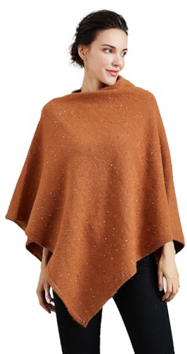 BEAUTELICATE Poncho Cape Tricoté Élégante Manteau Laine Mélange Chaude Cachemire Sentir Pull-over Châle Étole Pour Femme Hiver Automne Cadeaux De Noël Taille Unique, Orange brûlé
