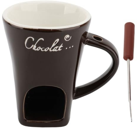 Taza de Fondue para Derretir Chocolate, Mini Olla Cerámica Fondue, Suministros con Tenedor Queso, Mantequilla y Caramelo (BROWN)