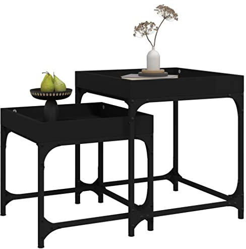 HEFZGDB Beistelltische 2 STK. Schwarz Holzwerkstoff Couchtisch Modern Wohnzimmertisch Klein Coffee Table Living Room Satztische Fürs Wohnzimmer für Wohnzimmer Café Balkon Garten