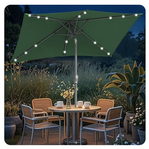 ISOISL Parasoll rektangulärt 210 x 140 cm/300 × 200 cm trädgårdsparasoll, terrassparasoll med LED-belysning, rektangulär, lutbar, stort parasoll för balkong, terrass, trädgård, 200x300CM