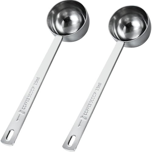 2 Pcs Tablespoon Scoops 15ml with Long Handle, Stainless Steel Measuring Tablespoon Coffee Scoop Easy-Washing Measuring Spoon for Ground Coffee Loose Tea Milk Brewin Powder and Fruit (15ml)