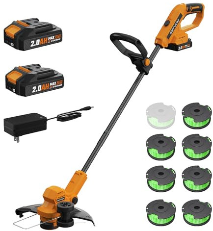Akku Rasentrimmer,Elektro Rasentrimmer mit 2 X 2.0Ah Akkus und Ladegerätn,Schnittbreite 300mm Freischneider mit TIPP-Automatik Fadennachführung 8Fadenspulen,Trimmer Gartenkantenfräser für Garten, Hof