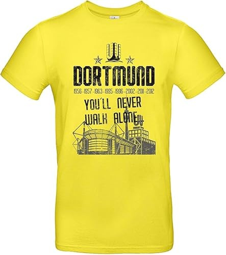 Herren T-Shirt Dortmund You'll Never Walk Alone YNWA Jahreszahlen Schwarz Gelb Ruhrpott Finale und Stadion aus Baumwolle Damen Unisex Pokal Farbe Gelb, Größe M