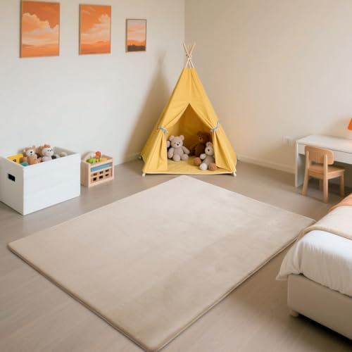 SETHEPACE Krabbelmatte Baby, 3CM Dicker Spielmatte (Hellbraun, 200x300CM) | Luxuriöser Komfort, Langlebigkeit, Haarabweisendes Enges Geflecht, Rutschfeste Unterseite, Weich Babyteppich für Schlafzimmer
