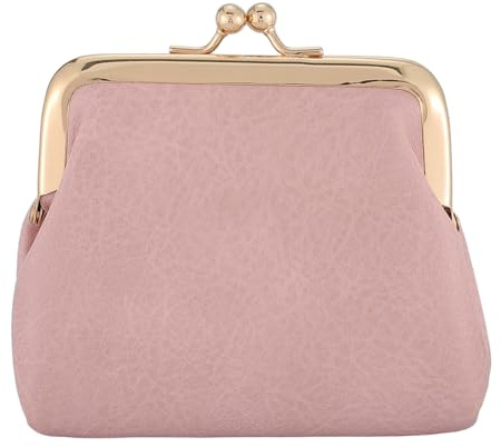 CREATCABIN Kiss Lock myntplånbok 11,5 x 12,7 cm rosa PU-läder liten byte handväska med lås stängning mynt organiserare bärbar liten mini plånbok nyckelhållare för förvaring av smycken nycklar