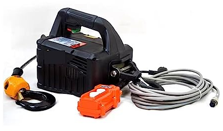 Treuil électrique portatif Treuil électrique portable, 500 kg 7,6 m treuil électrique portable treuil à main bloc de traction câble en acier électrique palan de levage câble de remorquage(Rot)