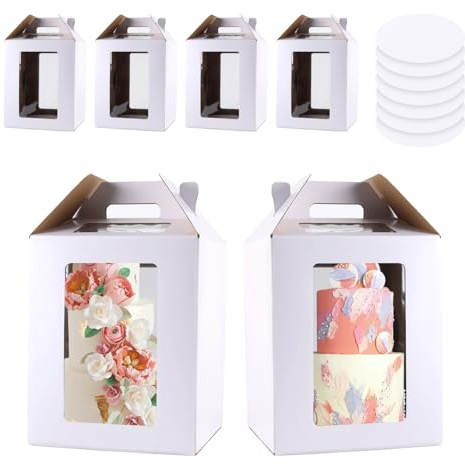 NAMYEUT 6 Stück Tortenbox Hoch 25x25x30cm, transparente Tortentransportbox hoch mit Bodenplatten und Fenster, Tortenkartons Tortenschachtel durchsichtig für Geburtstage Kuchen Geschenke