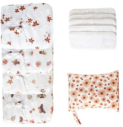 Pannolini per bambini in tessuto - 4 pezzi pannolini riutilizzabili, pannolini regolabili | fodere assorbenti assorbenti con 4 inserti e 1 borsa bagnata, coperta impermeabile, morbida cura dei bambini