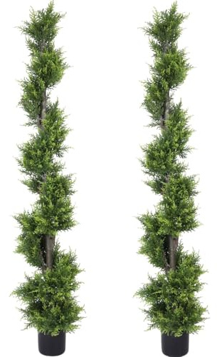 Bohetai 6FT Artificial Topiary Trees Spiral Potted Fake Cypress Trees Faux Evergreen Plants for Home Porch Garden Decor Set of 2