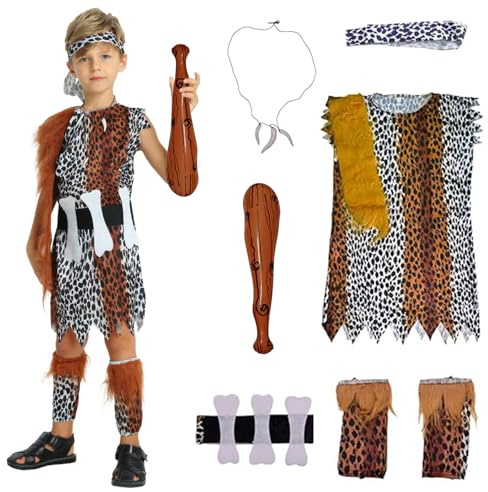 EDLMKM Kids Caveman Costume, Stone Age Costume Boys, Cavemen Costumes Kids, Halloween Cosplay Fancy Dress