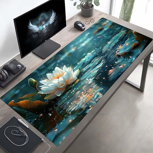Gaming Mauspad 1600x800x3mm Gaming Mousepad XXL Blume Grün Mauspad Schreibtischauflage, Genähte Kanten Mausmat, rutschfeste Gummibasis, Schreibtisch Schutz für Home Büro, Geschenke PjY9250 9-2