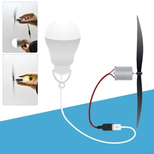 Eawfgtuw For Wind Turbine Motor Kit with USB Light Bulb for DIY Power Energy Generator, 18cm Propeller Blade for Science Education and Student Learning Projects