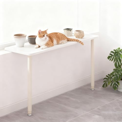 EXCLURA Fensterbank Verlängerung Fensterbank-Erweiterungsbrett für Katzen mit 2 Beinen, Höhenverstellbares Fensterregal, Pflanzenständer für Kleine Fensterbänke(Beige,60x25cm(23 5/8x9 7/8))