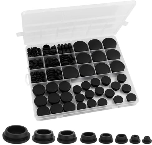 125Pcs Rubber Grommets for Holes, Rubber Bungs for Holes, Rubber Grommet Kit with 1 Storage Box, 5mm-25mm Multiple Sizes for Cables, 1.2 x 0.39 Inches