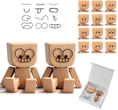 OKESYO Figura de coche tambaleante, 2 unidades, con 12 expresiones magnéticas, madera hecha a mano, para salpicadero, escritorio